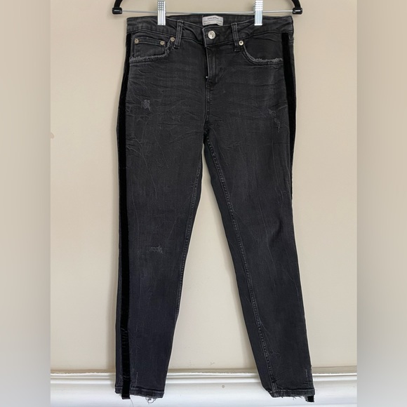 Zara Denim - Zara woman black velvet strip skinny ankle jeans size 8